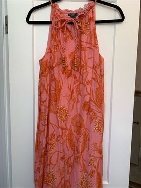 CHELSEA and THEODORE Coral Pink Floral Halter Maxi Dress